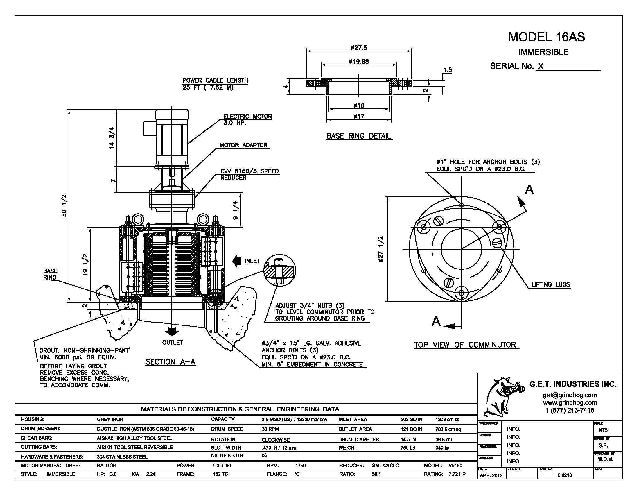 Model 16AS Immersible Mechanical Detail