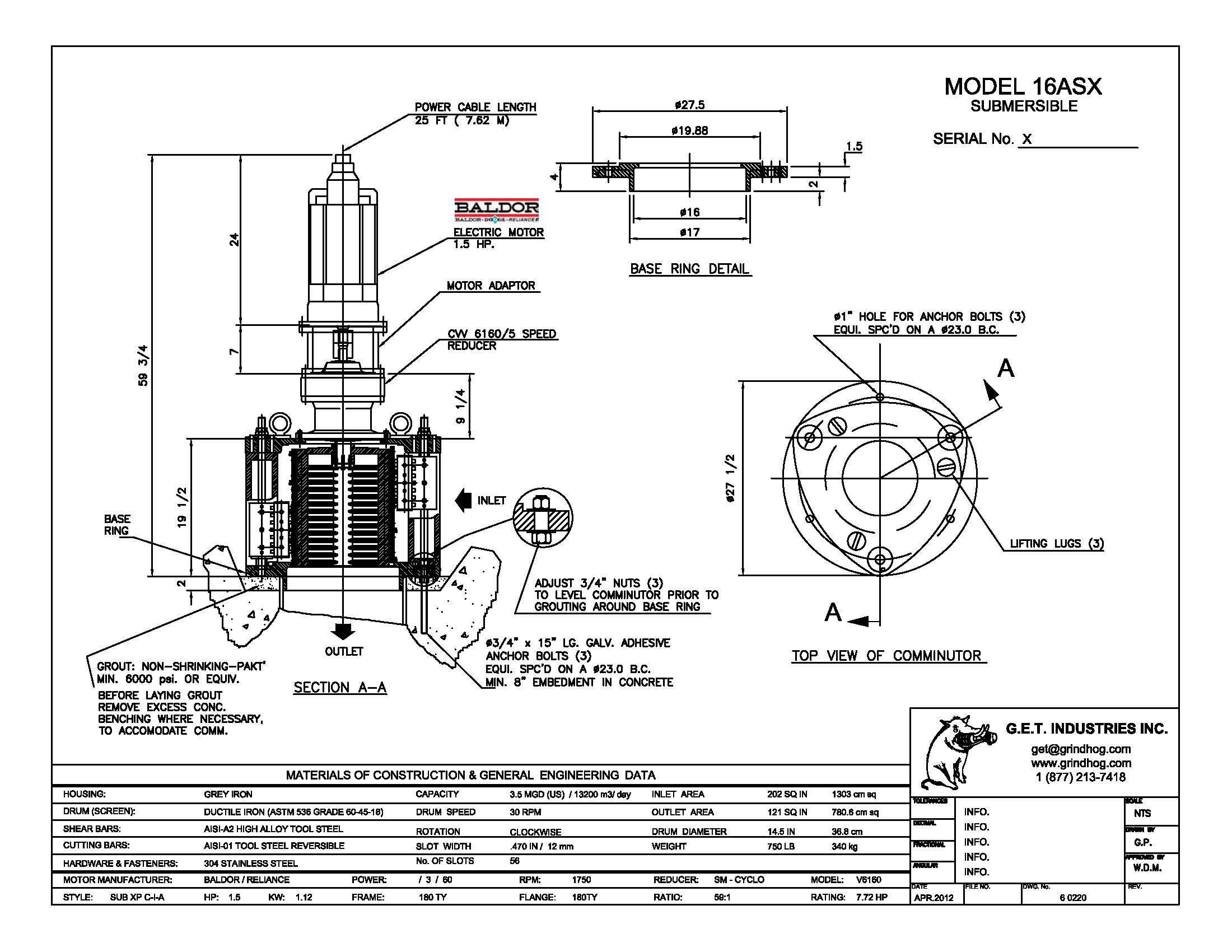 Model 16ASX Submersible SX Mechanical Detail
