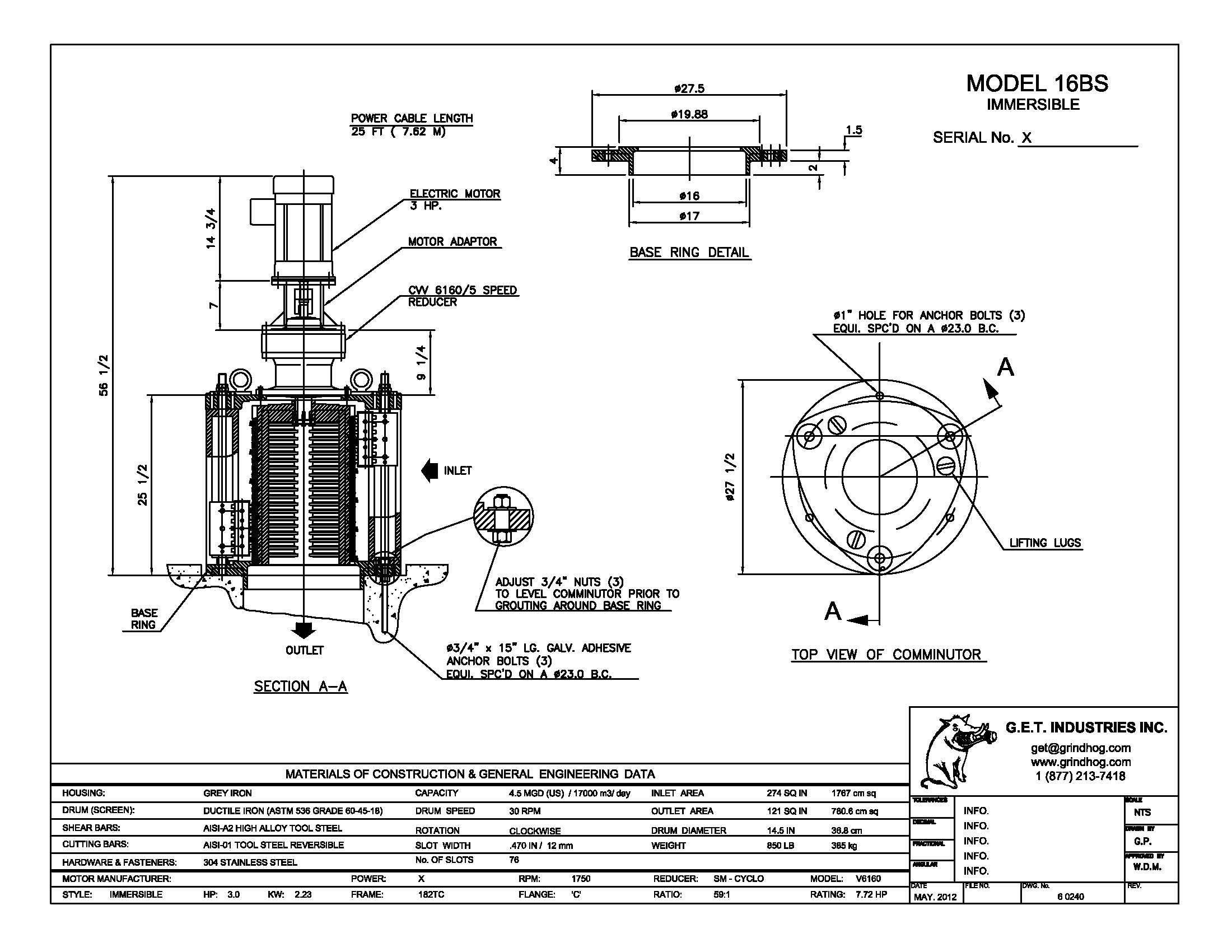 Model 16BS Immersible Mechanical Detail