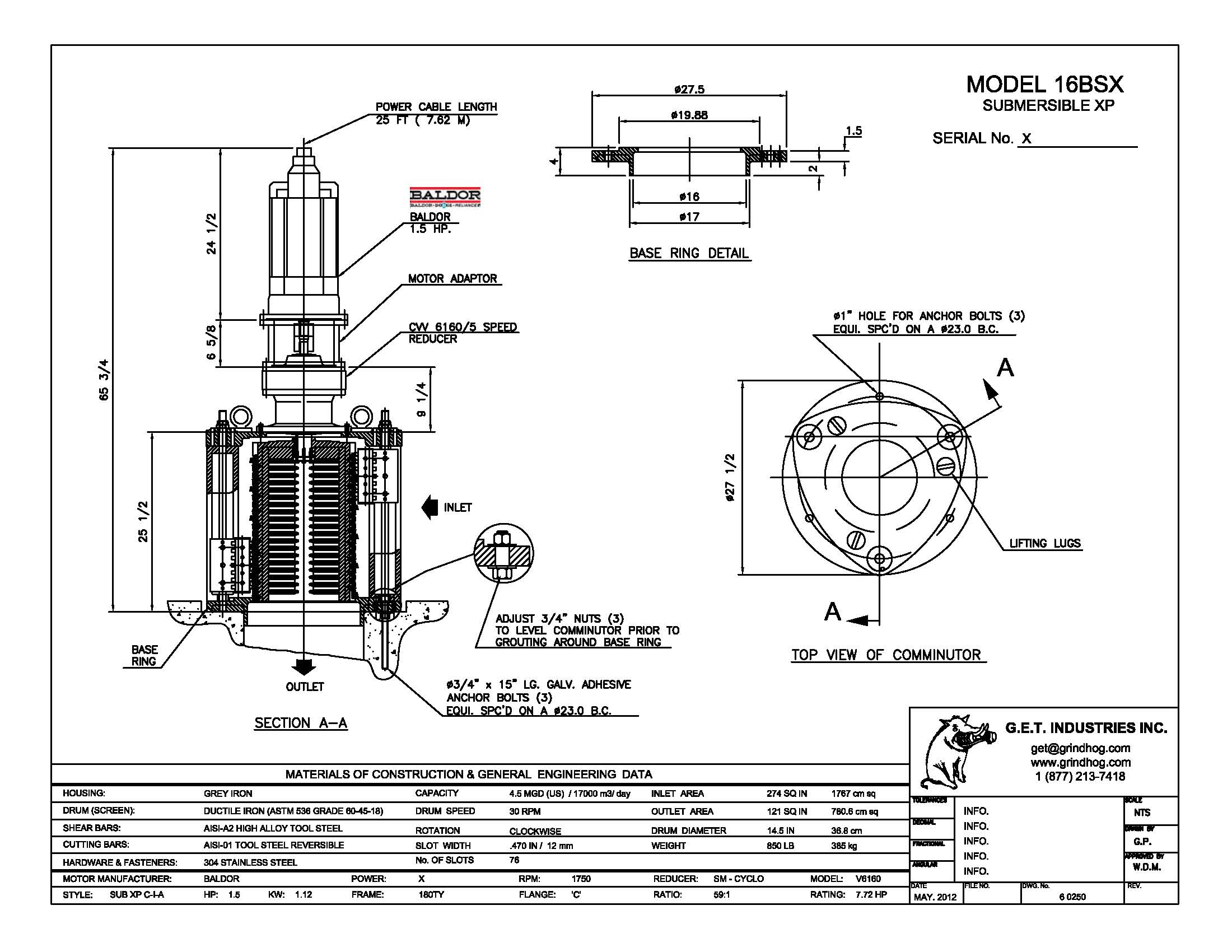Model 16BSX Submersible SX Mechanical Detail